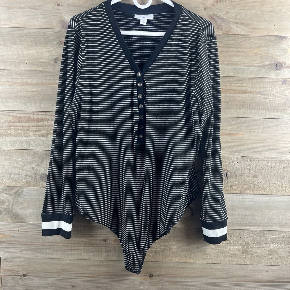 La Ligne X Target Womens Bodysuit Long Sleeve‎ Henley Neckline Striped Size 1X